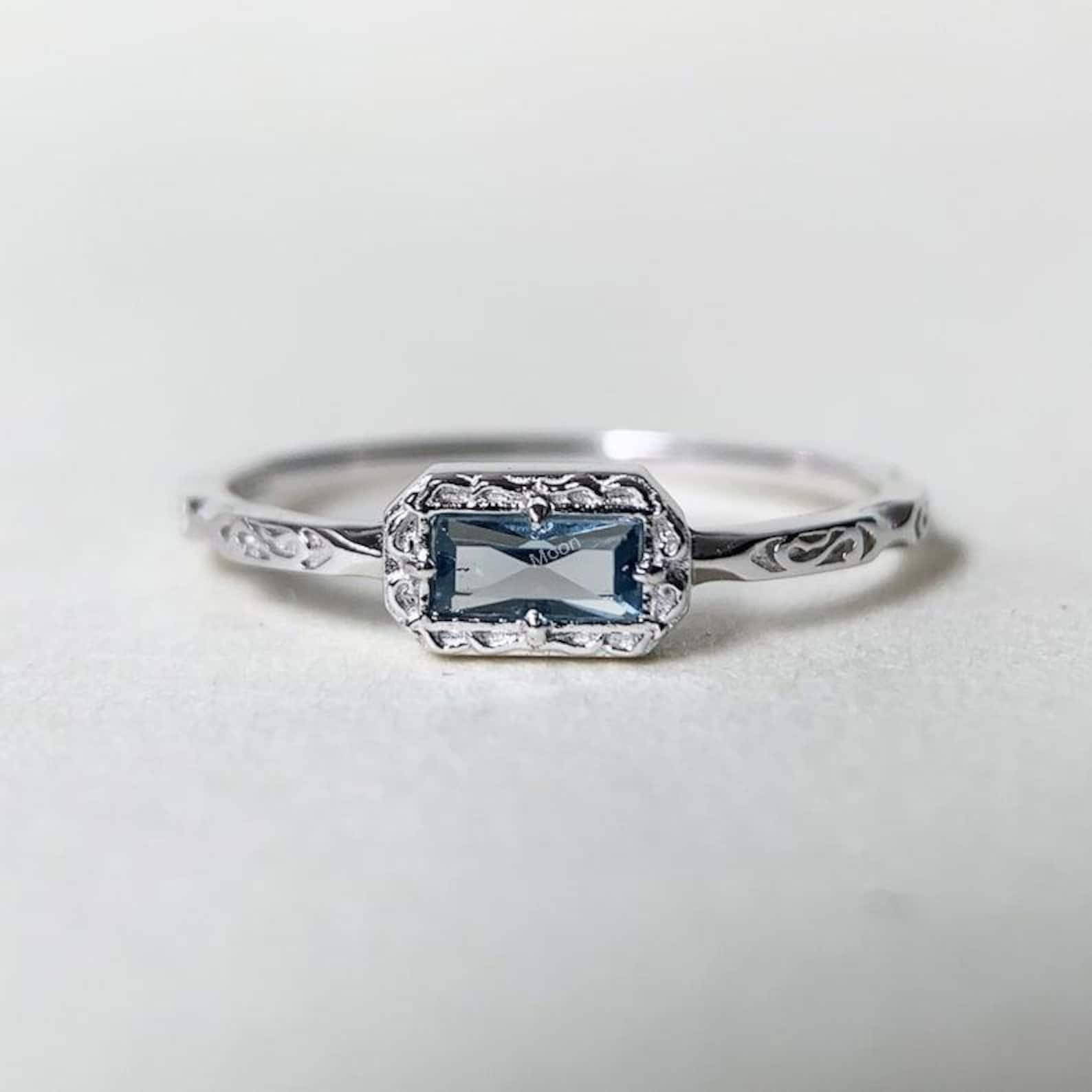 Baguette Aquamarine Ring Main