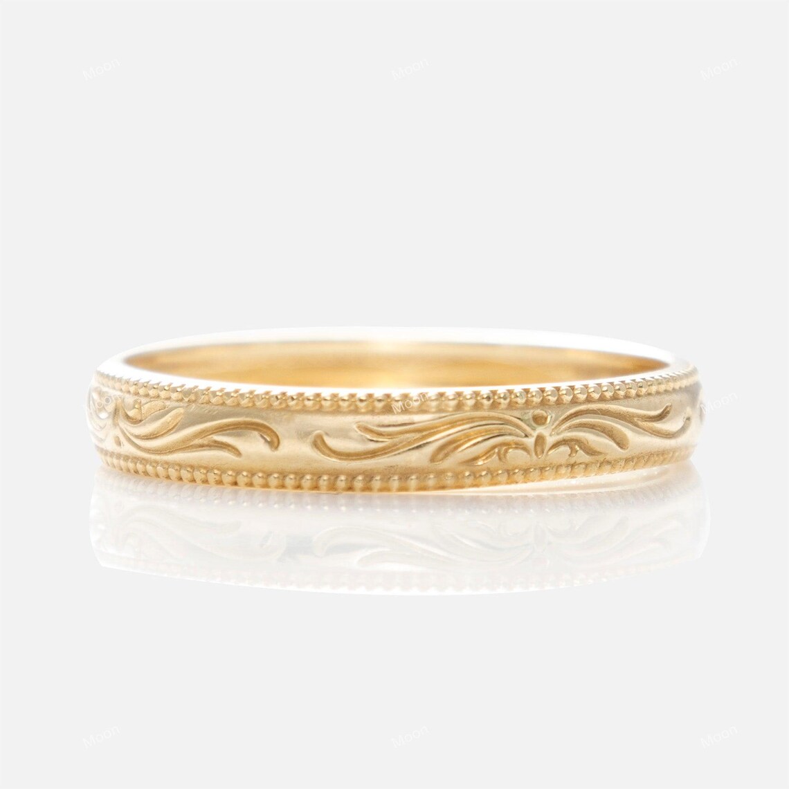 14k Gold Floral Engraved Wedding Band