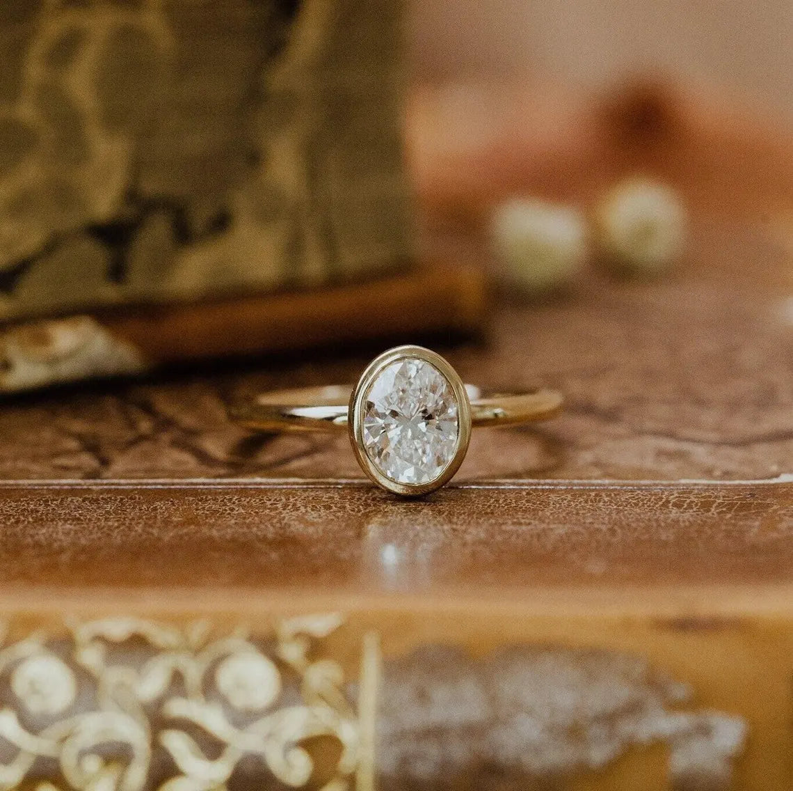 2CT Oval Cut Moissanite Engagement Ring, Bezel Set Moissanite Solitaire Ring
