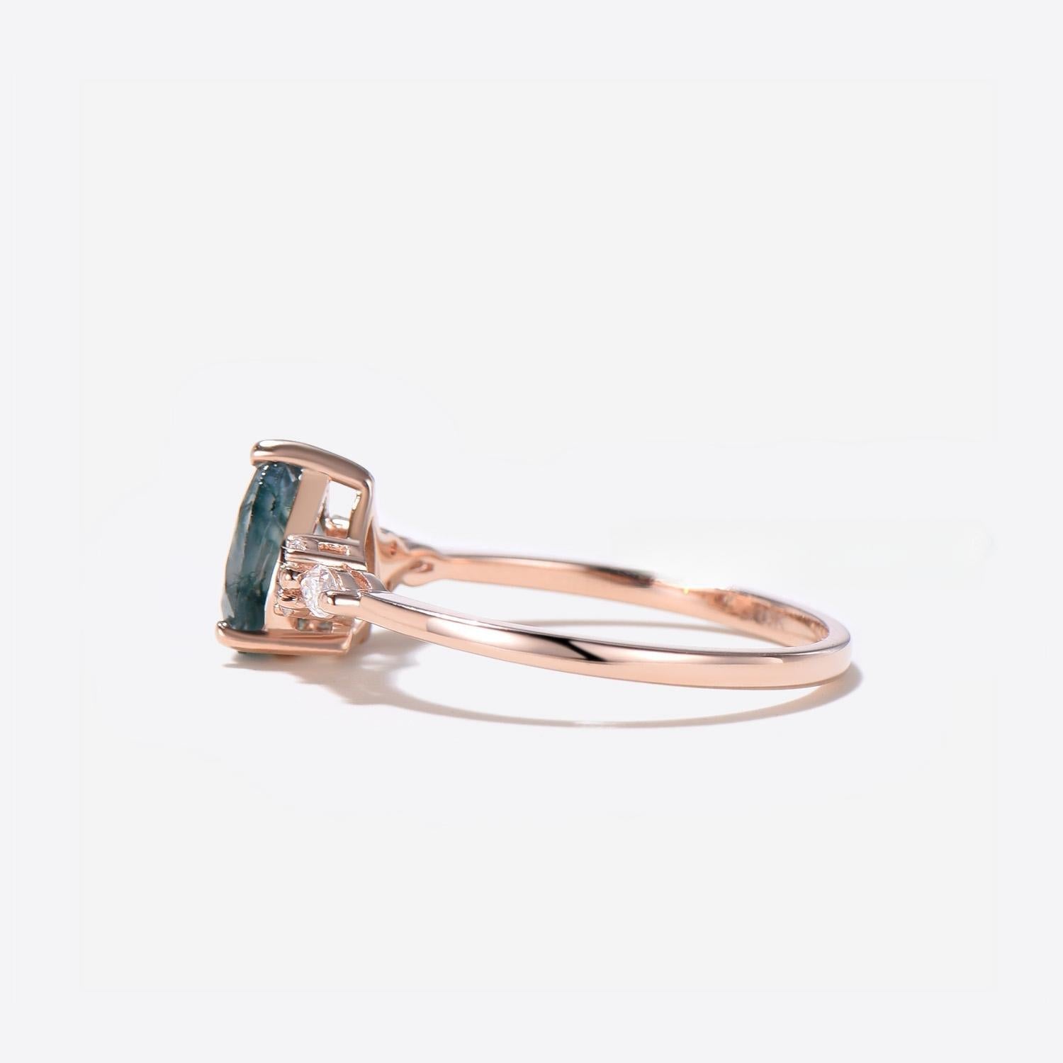 Moss Agate Engagament Ring With Seven Stone Ring