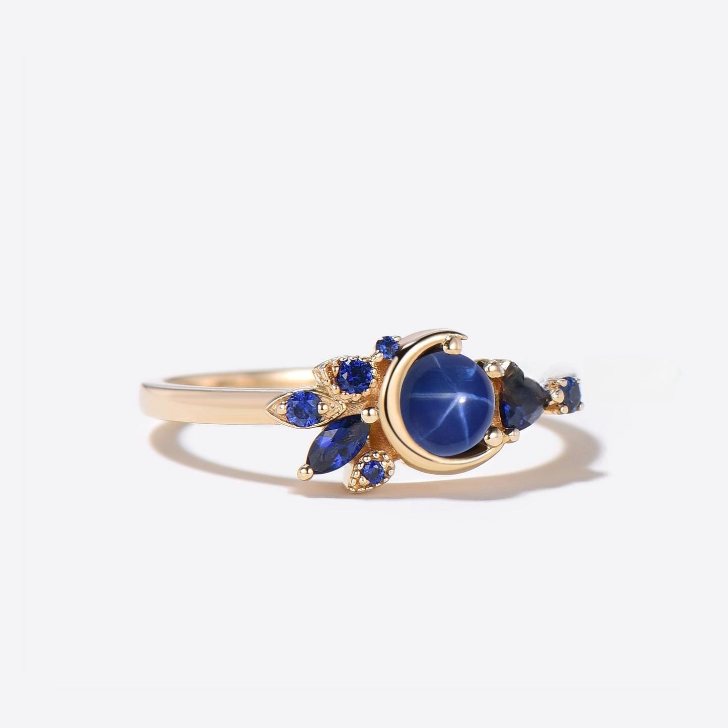 Crescent Moon Star Sapphire Ring Right Angle