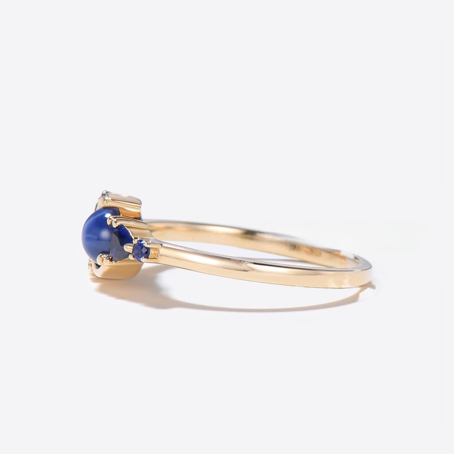 Crescent Moon Star Sapphire Ring Side View