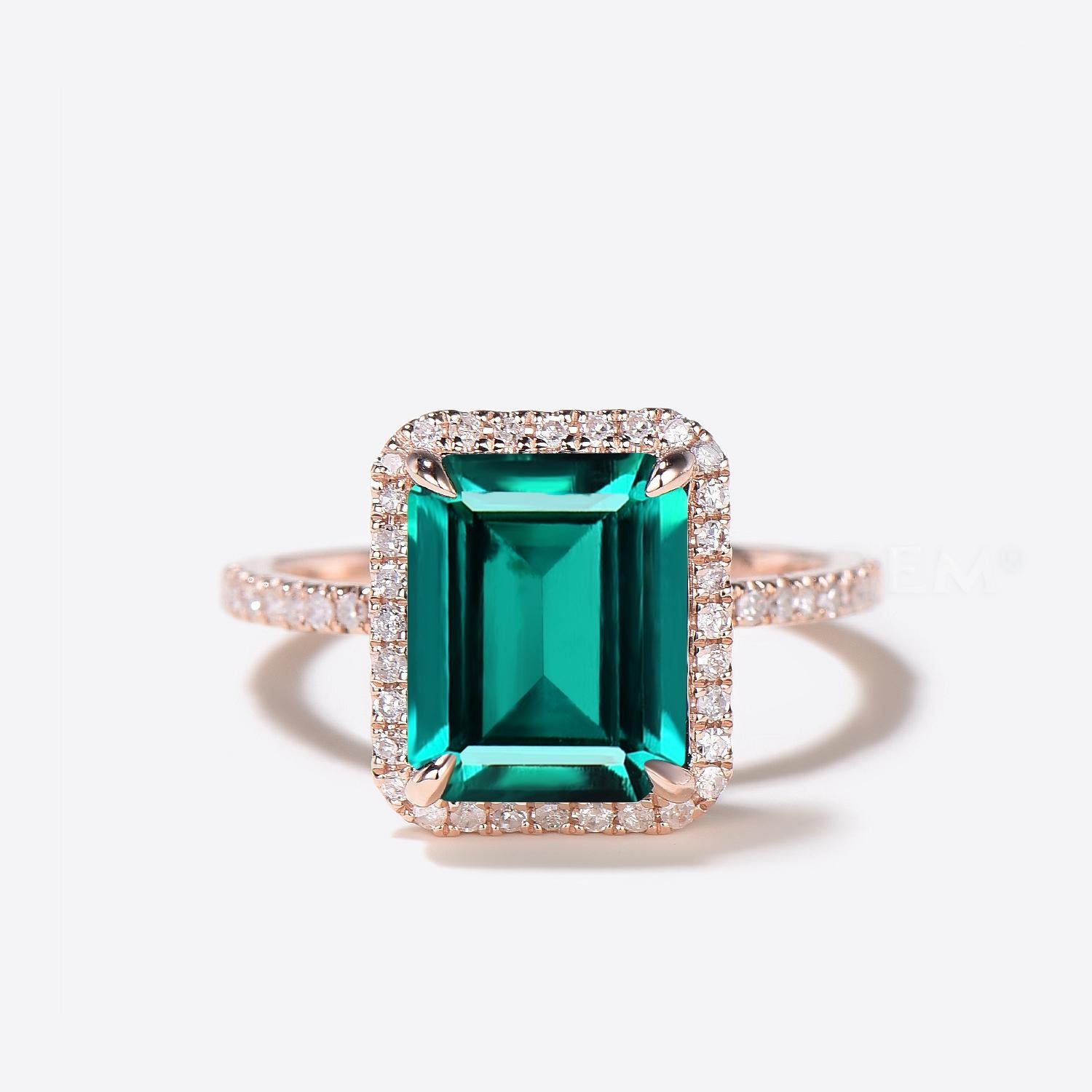 14k Rose Gold Green Emerald Engagement Ring 3CT Emerald Ring