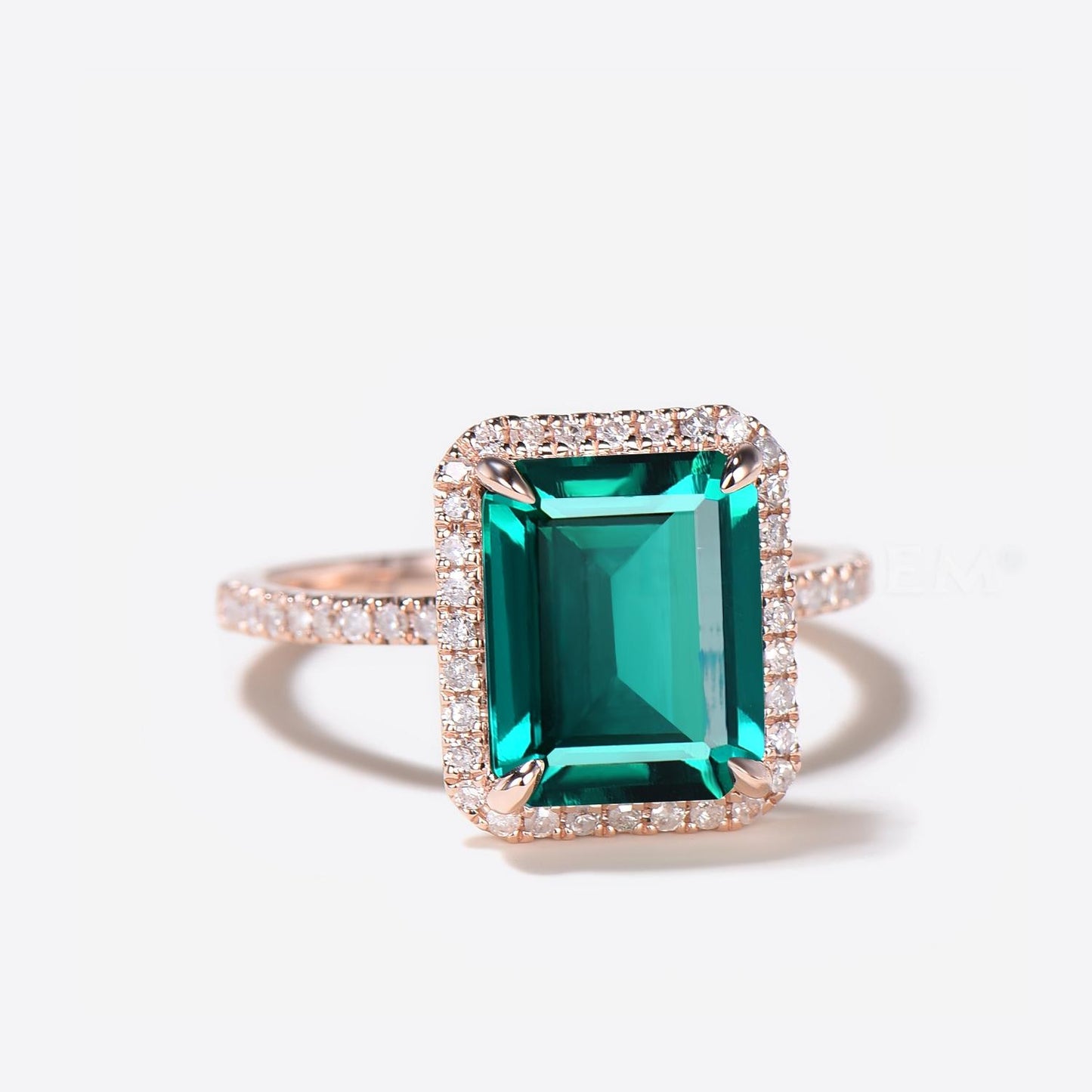 14k Rose Gold Green Emerald Engagement Ring 3CT Emerald Ring Right View