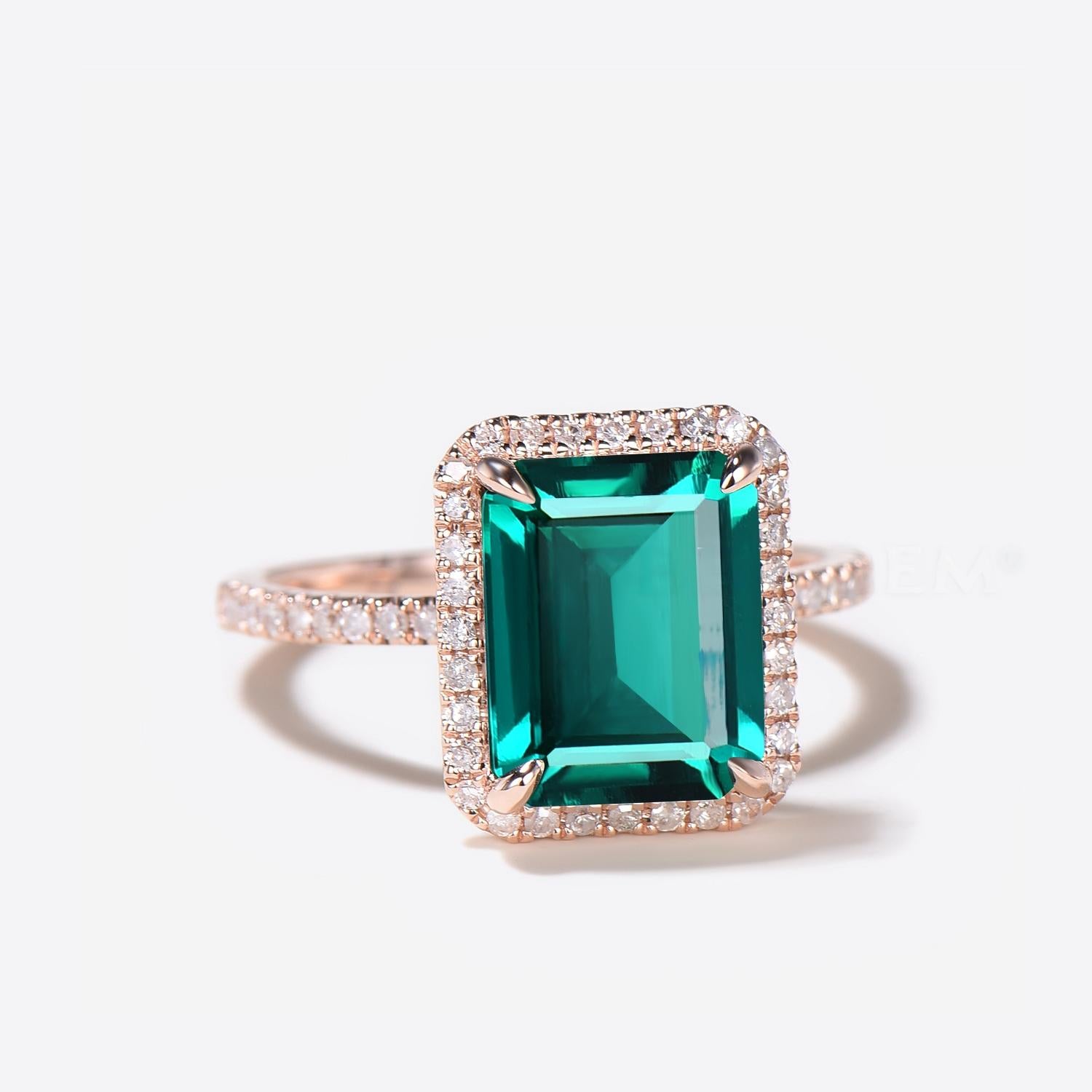 14k Rose Gold Green Emerald Engagement Ring 3CT Emerald Ring Right View