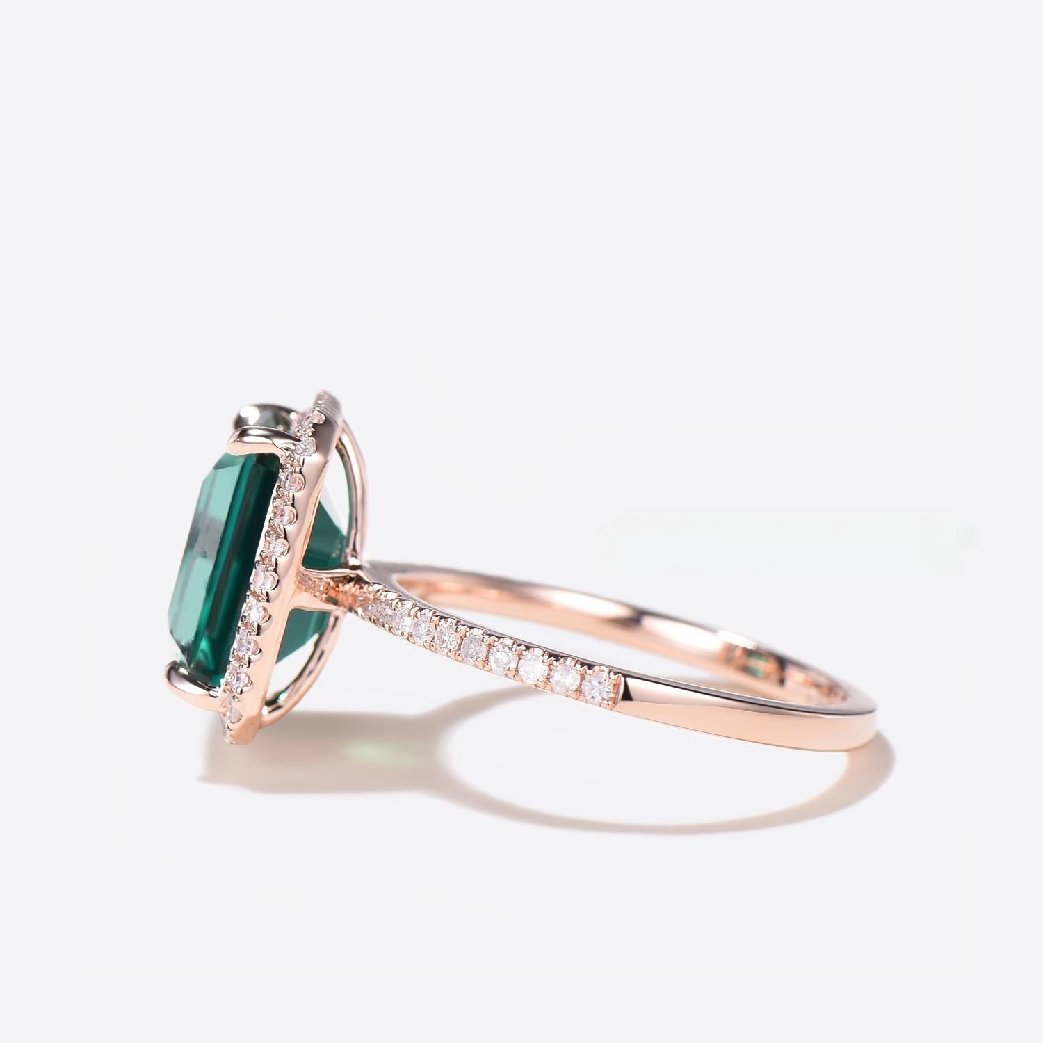 14k Rose Gold Green Emerald Engagement Ring 3CT Emerald Ring Side  Angle 