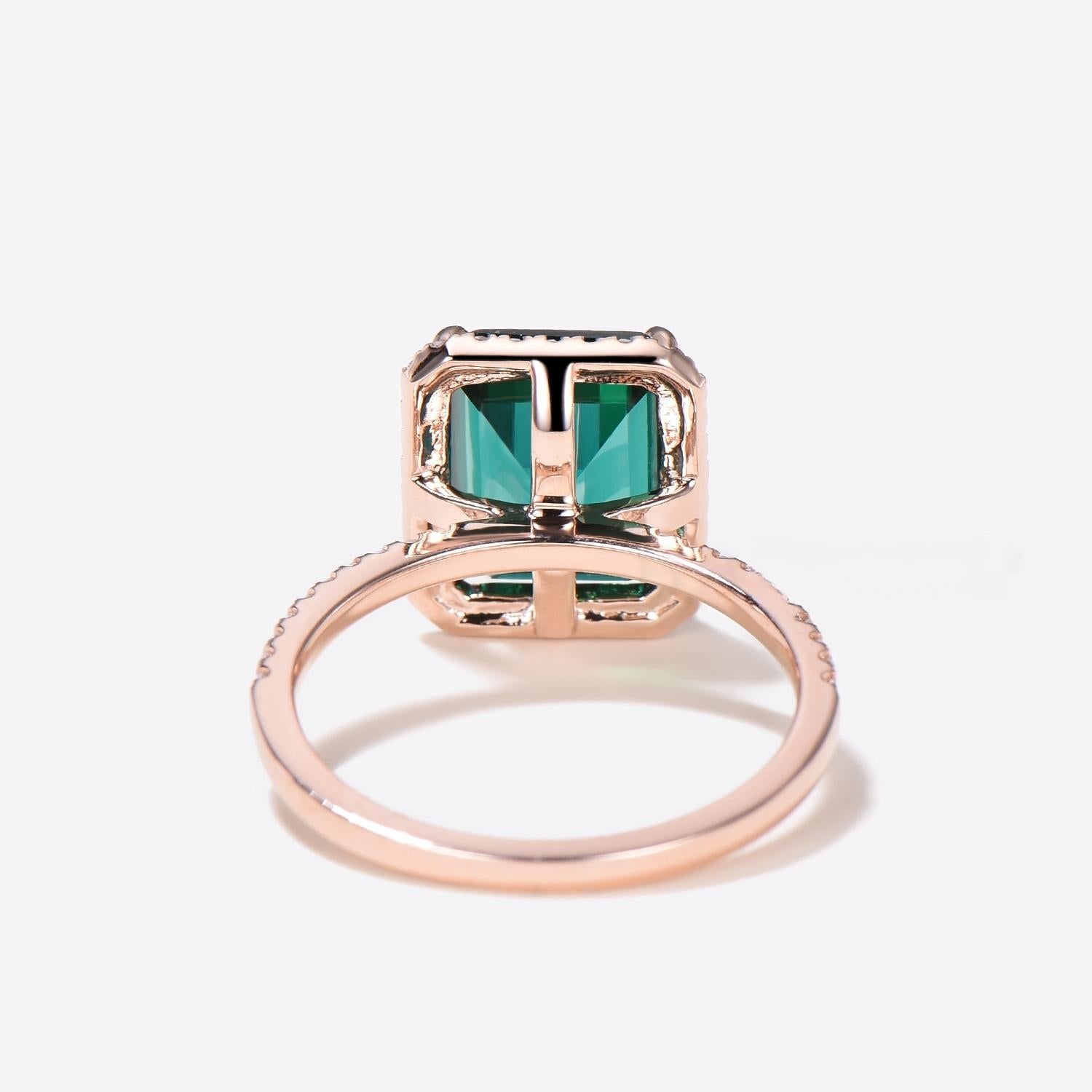 14k Rose Gold Green Emerald Engagement Ring 3CT Emerald Ring Back Angle
