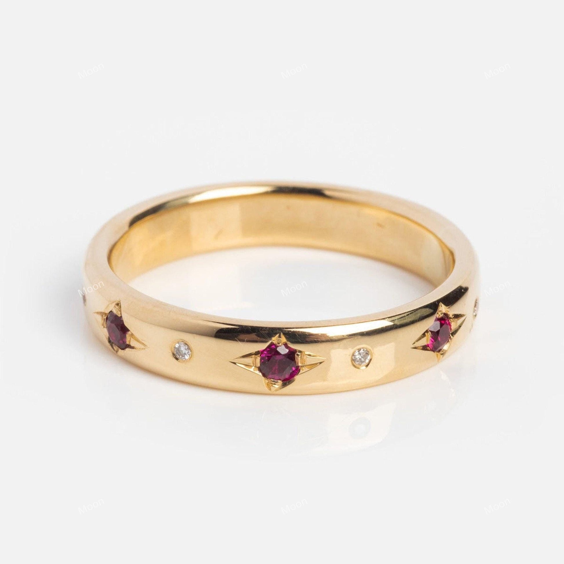 14k Gold Ruby Wedding Band
