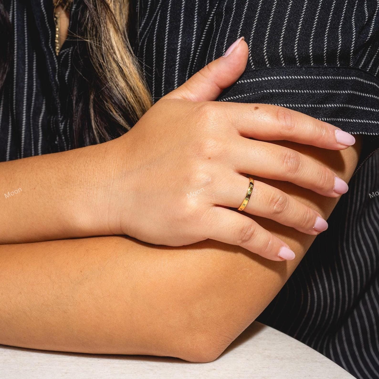 14k Gold Ruby Wedding Band Model  Hand