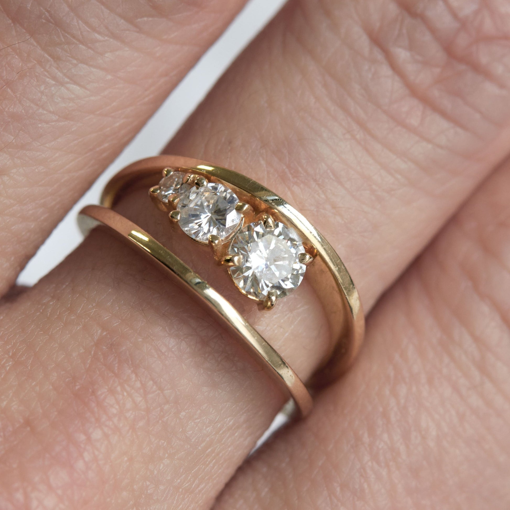Moissanite Three Stone Unique Ring With Model 
