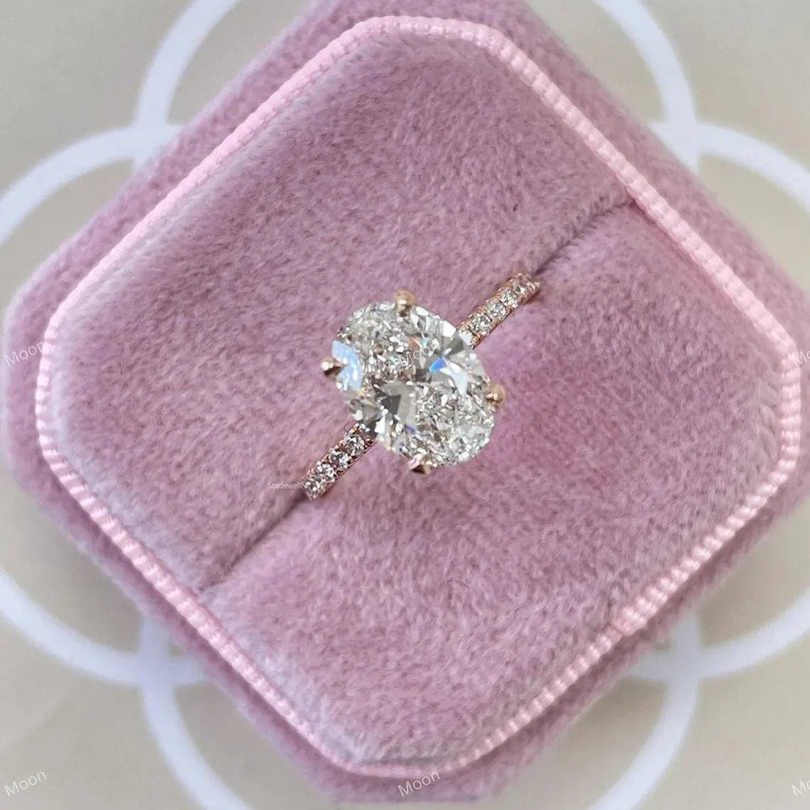 2 Ct Oval Moissanite Engagement Ring Hidden halo Bridal Ring