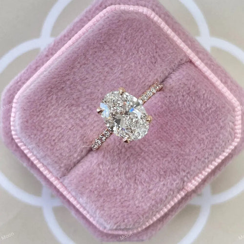 2 Ct Oval Moissanite Engagement Ring Hidden halo Bridal Ring
