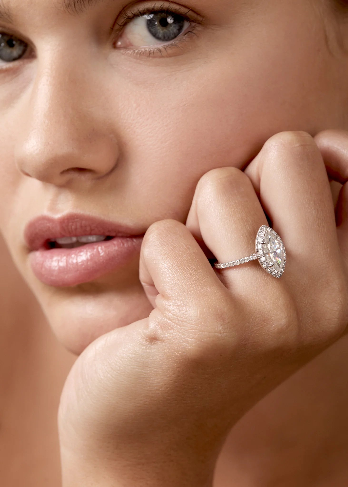 Marquise Halo Moissanite Engagement Ring