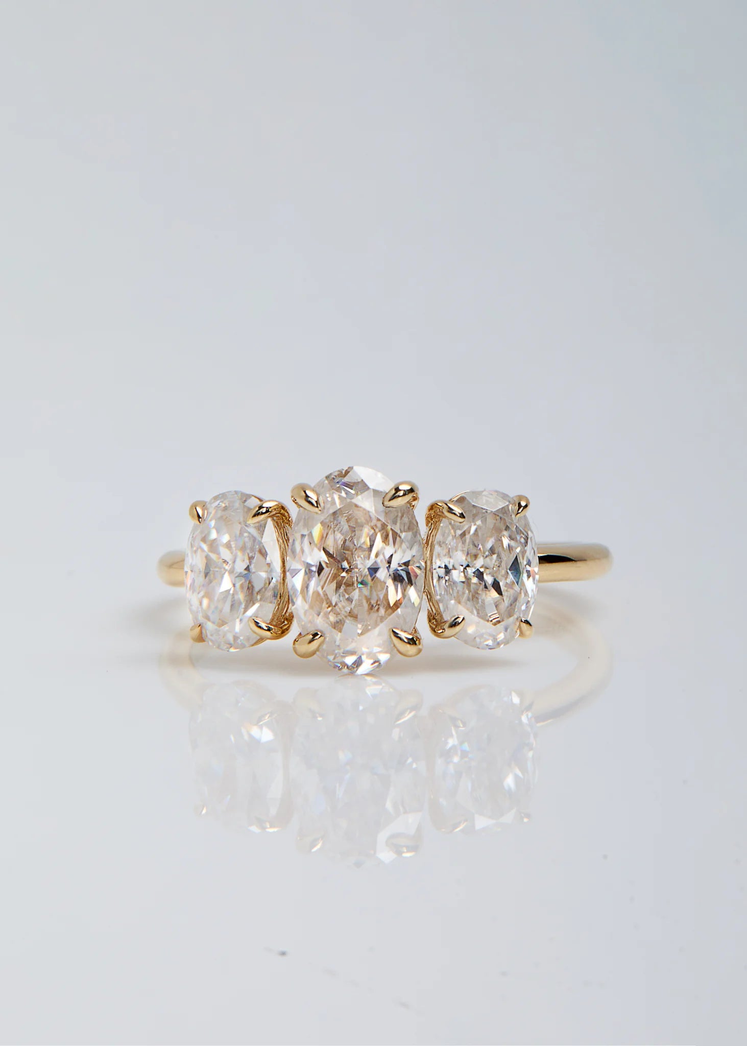 Three Stone Oval Moissanite Engagement Ring