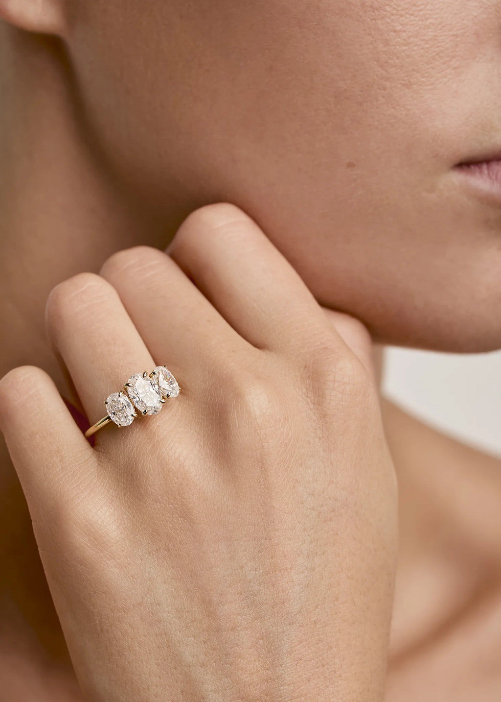 Three Stone Oval Moissanite Engagement Ring