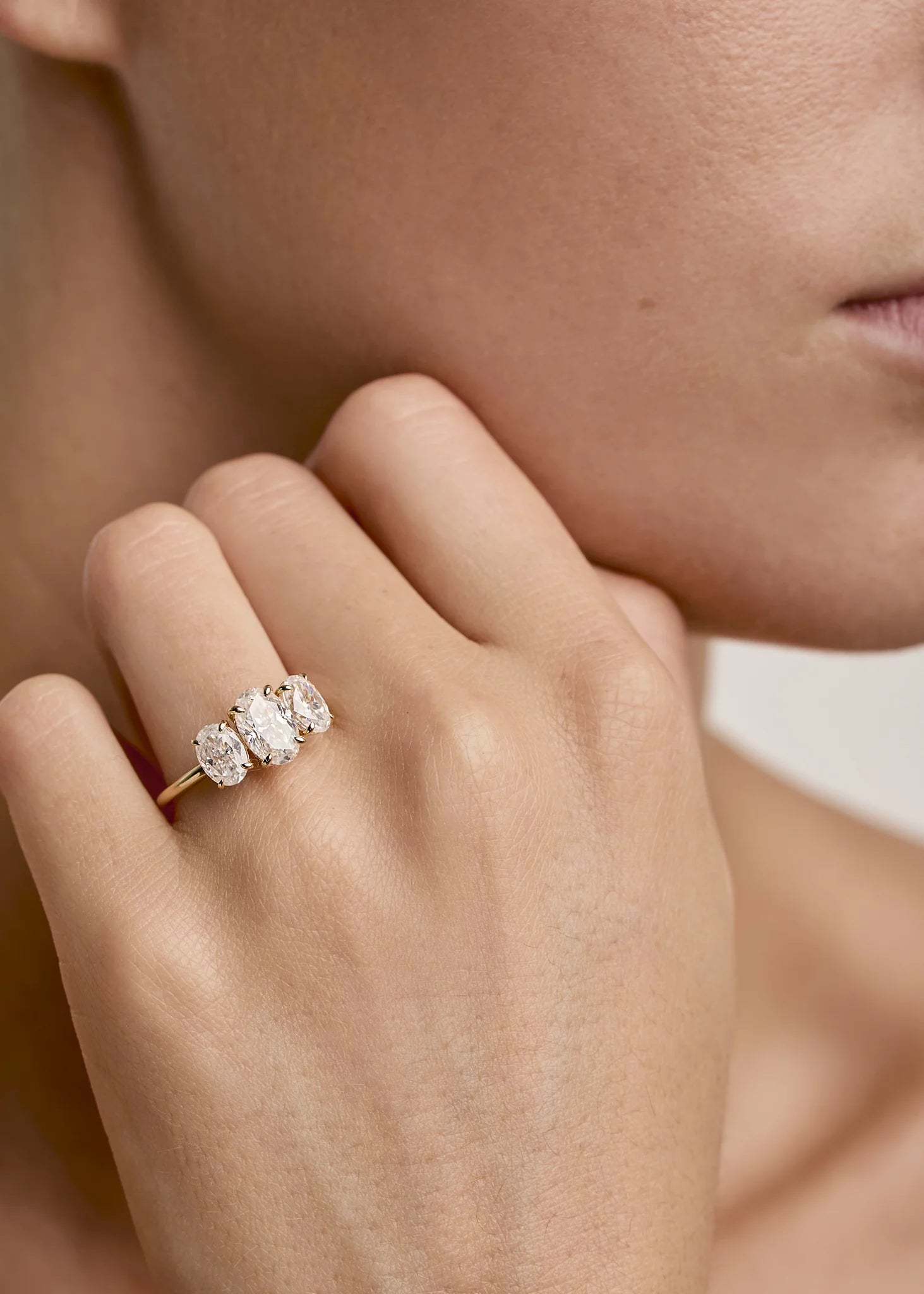 Three Stone Oval Moissanite Engagement Ring