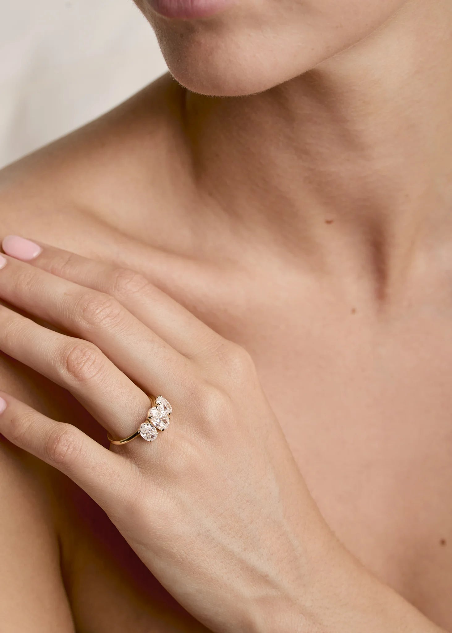 Three Stone Oval Moissanite Engagement Ring