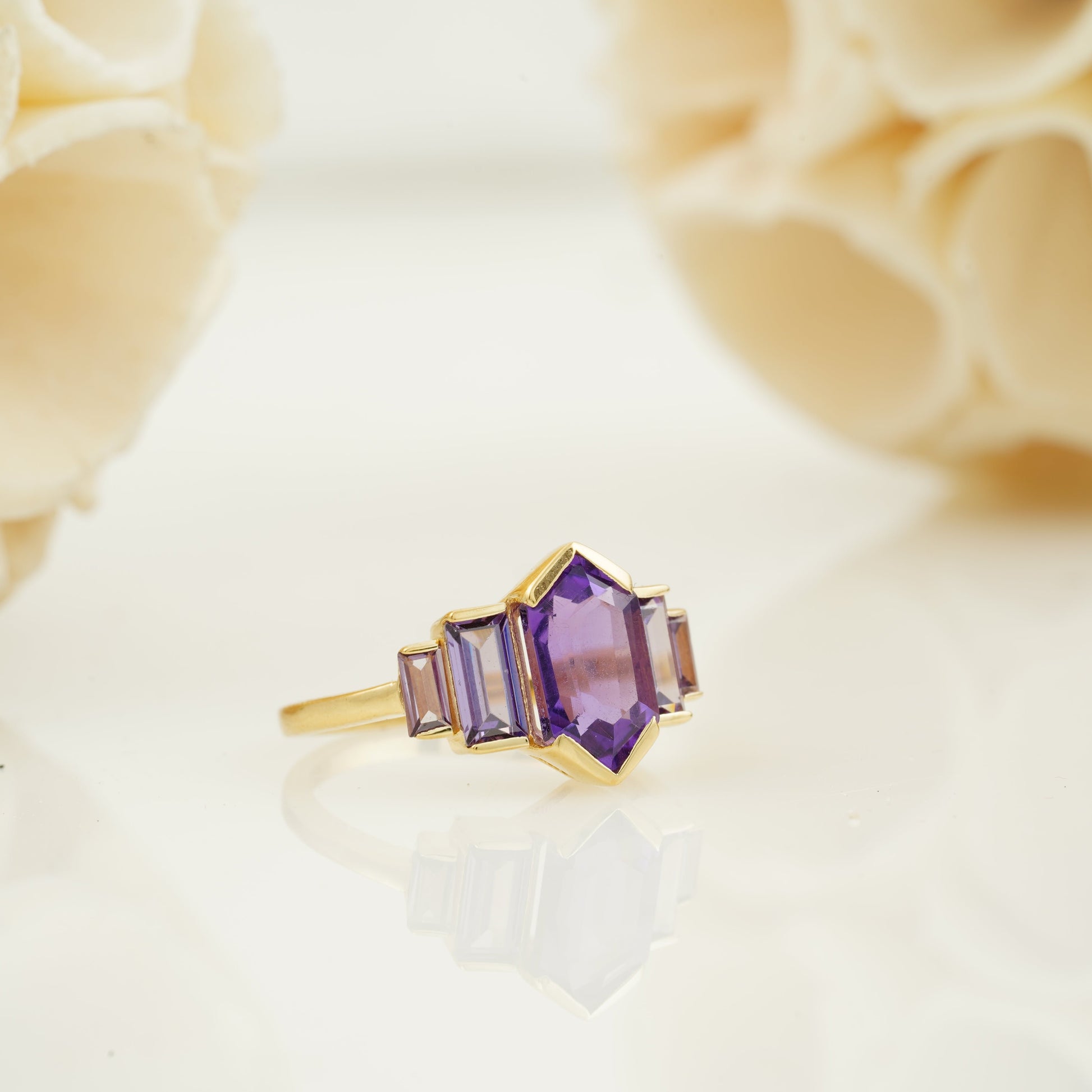Hexagon Cut Purple Amethyst Ring Right View