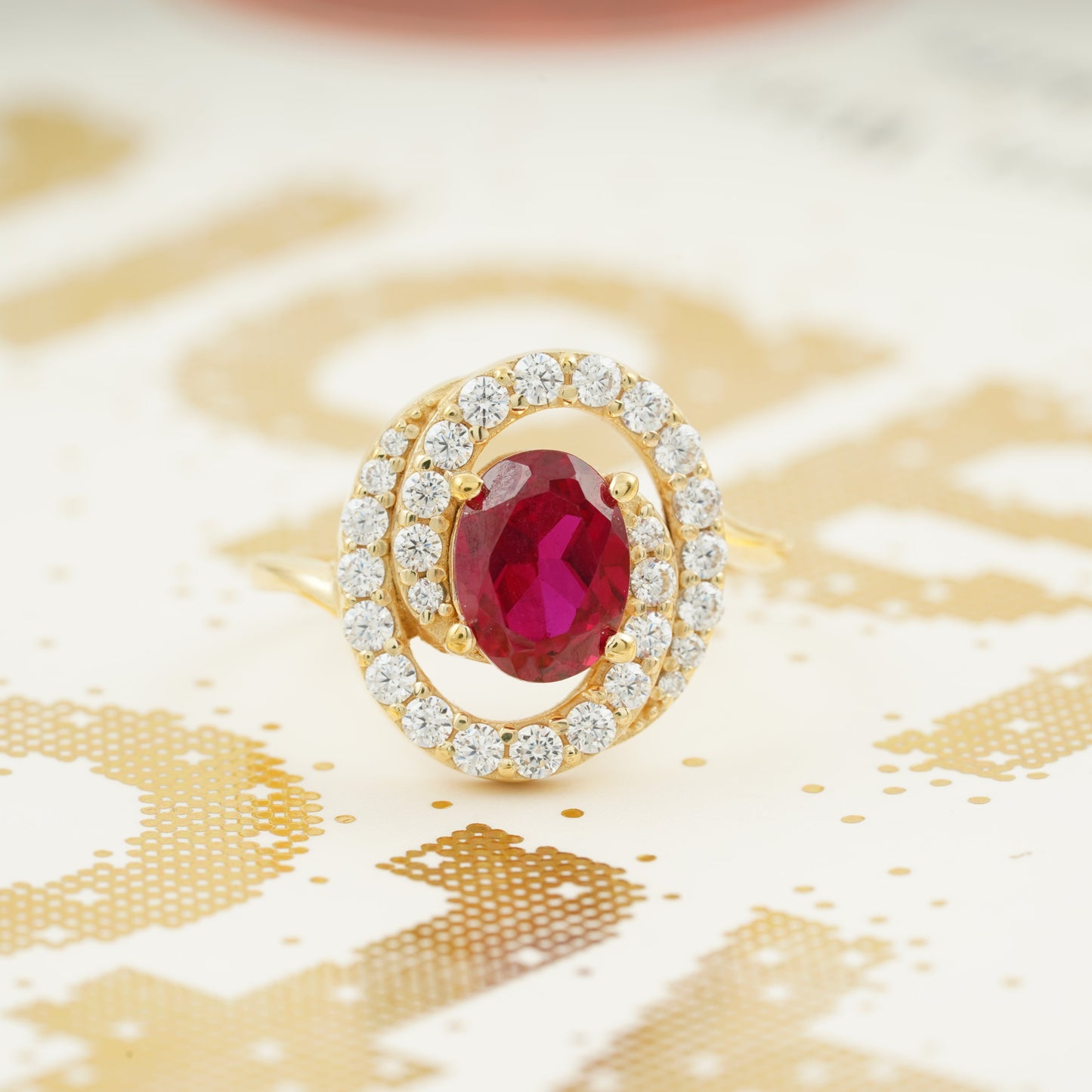 Natural Ruby Halo Diamond Engagement Ring