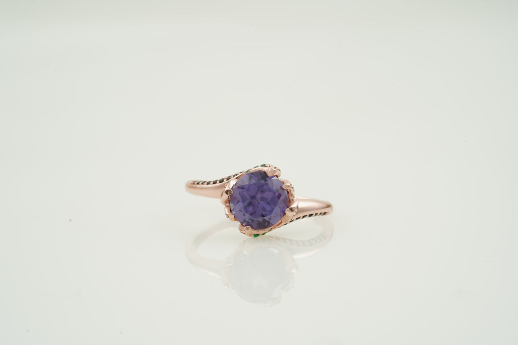 Round Alexandrite Ring - Stacking Flower Design Ring Front View