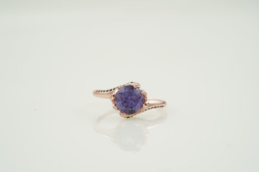 Round Alexandrite Ring - Stacking Flower Design Ring Front View