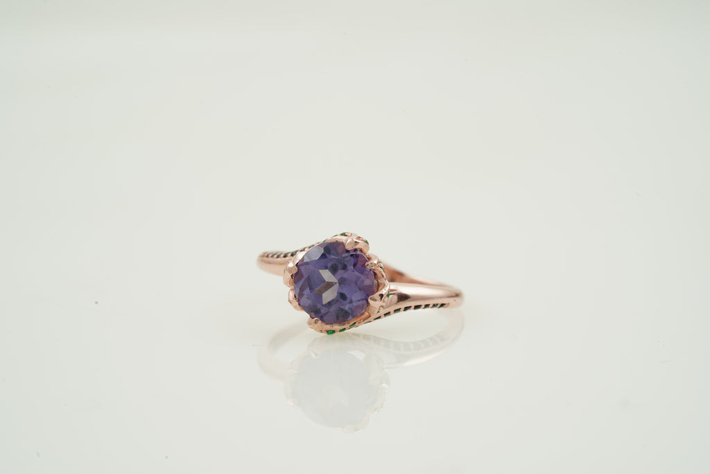 Round Alexandrite Ring - Stacking Flower Design Ring Left Angle