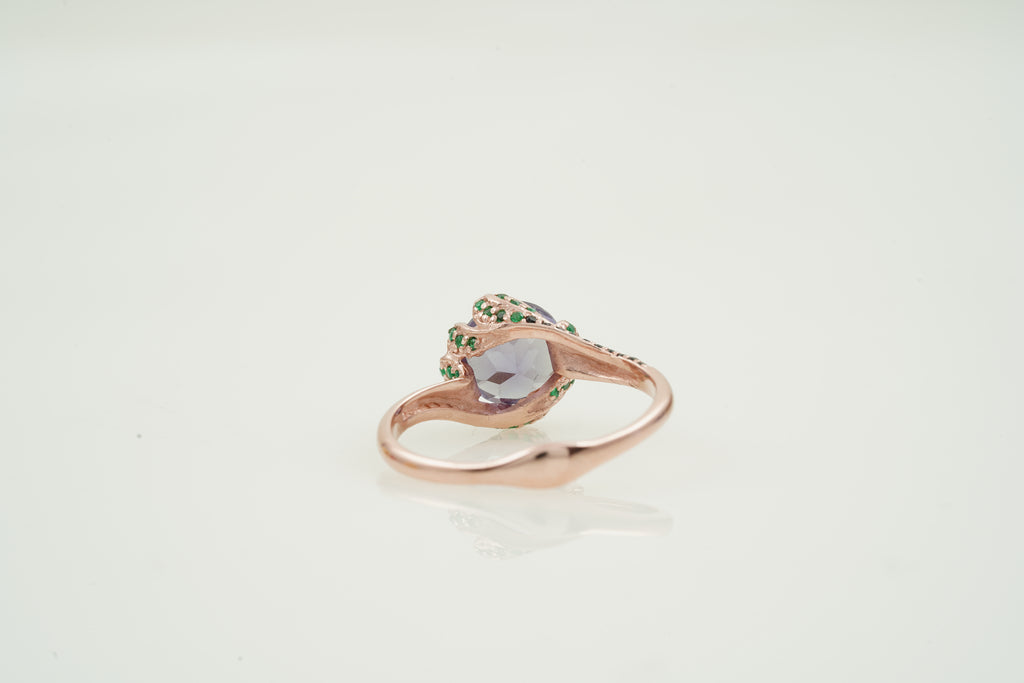 Round Alexandrite Ring - Stacking Flower Design Ring Back SIde