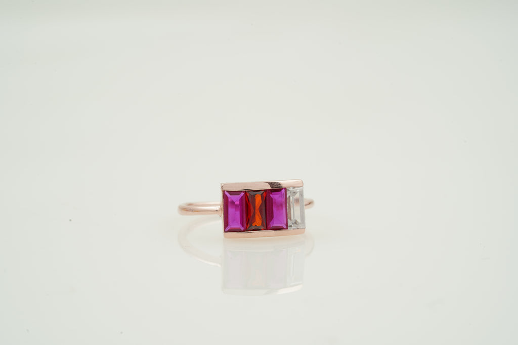 Multitone Birthstone Ring - Box Shape Ring Right Angle