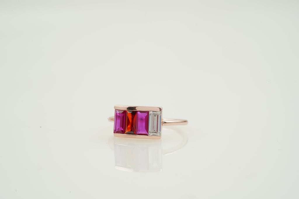 Multitone Birthstone Ring - Box Shape Ring Left Angle