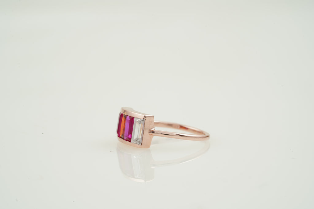 Multitone Birthstone Ring - Box Shape Ring Side View