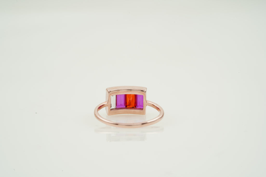 Multitone Birthstone Ring - Box Shape Ring Back Side