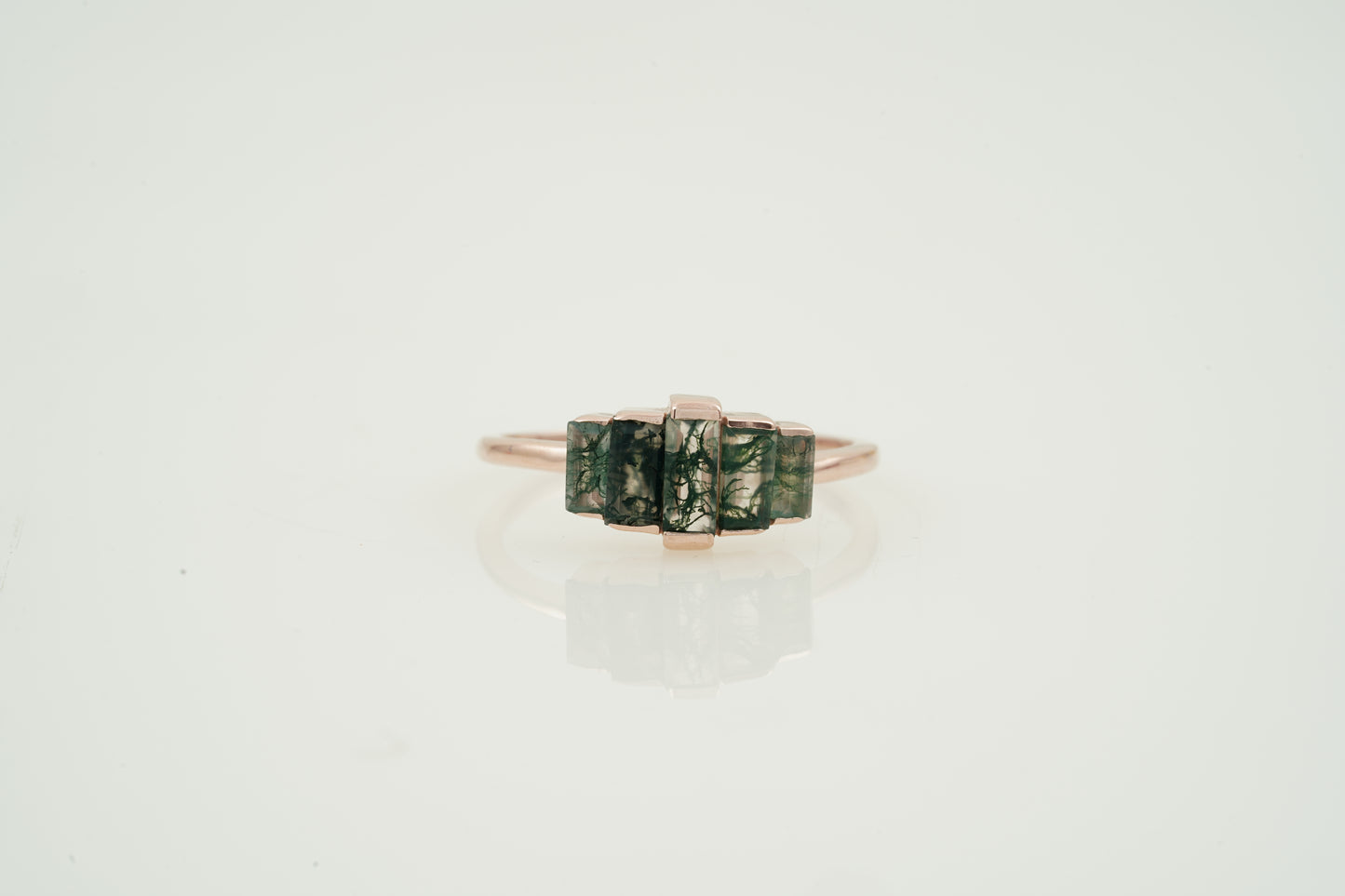 Natural Moss Agate Ring - Baguette Statement Ring
