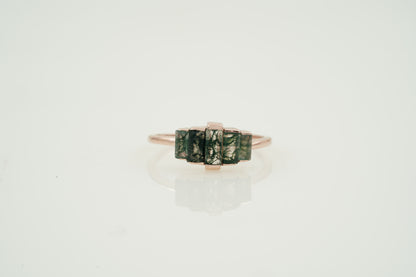 Natural Moss Agate Ring - Baguette Statement Ring