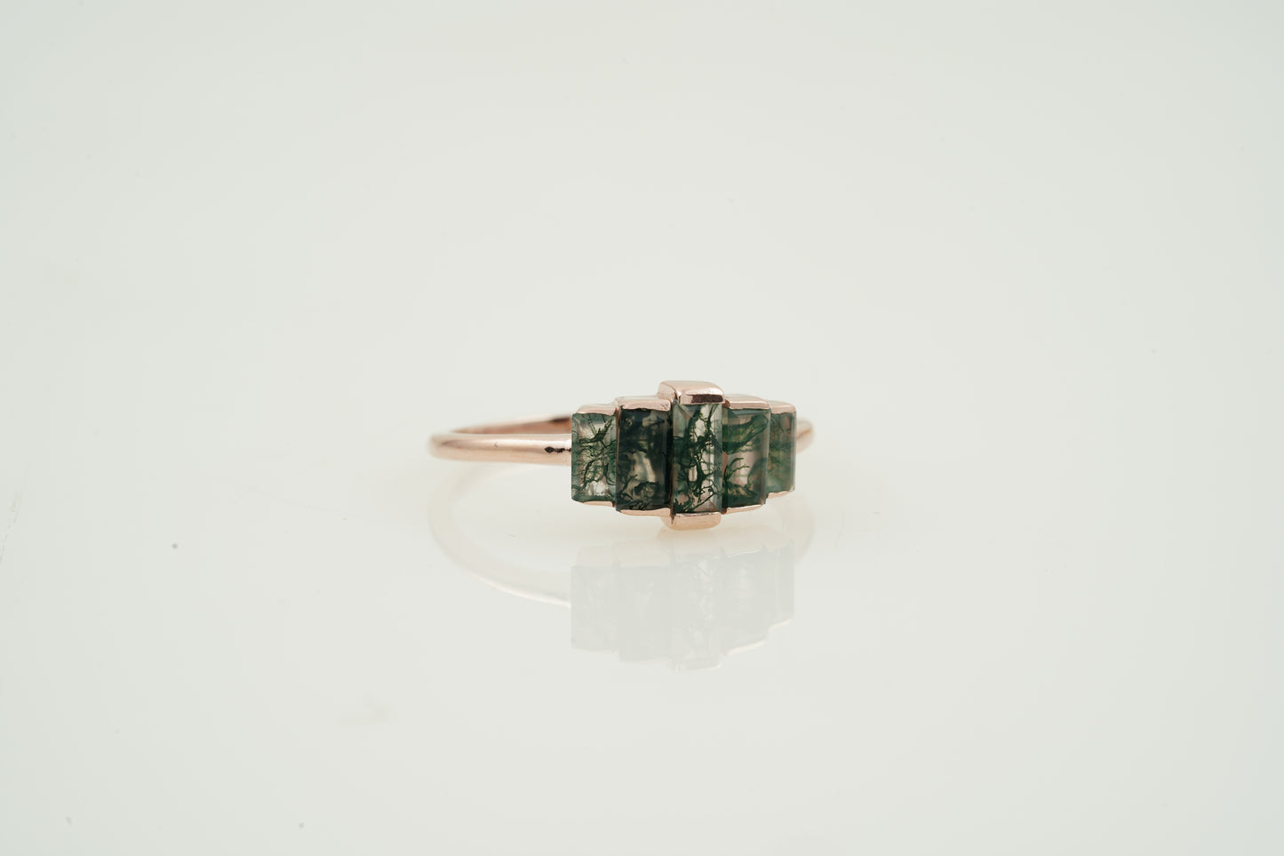 Natural Moss Agate Ring - Baguette Statement Ring Right Angle