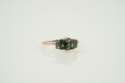 Natural Moss Agate Ring - Baguette Statement Ring Right Angle
