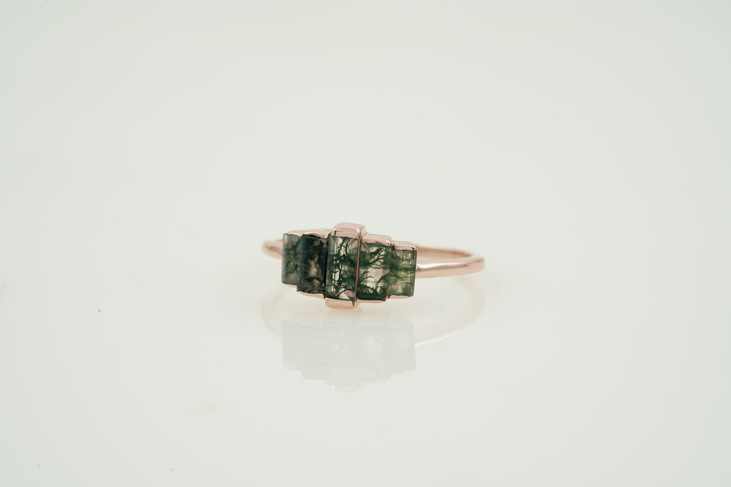 Natural Moss Agate Ring - Baguette Statement Ring Left  Angle