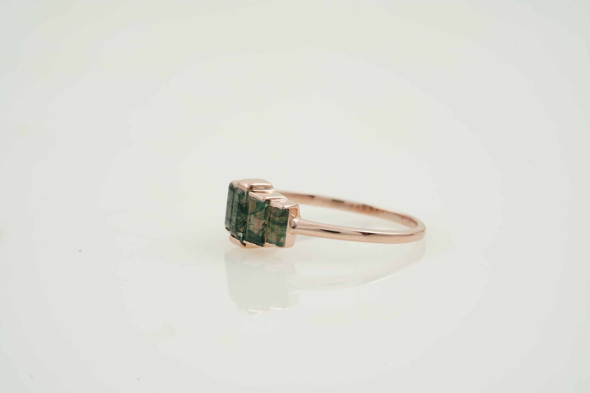 Natural Moss Agate Ring - Baguette Statement Ring Side Angle