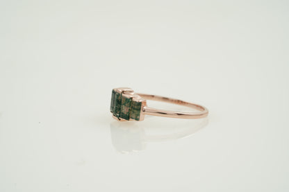 Natural Moss Agate Ring - Baguette Statement Ring Side Angle