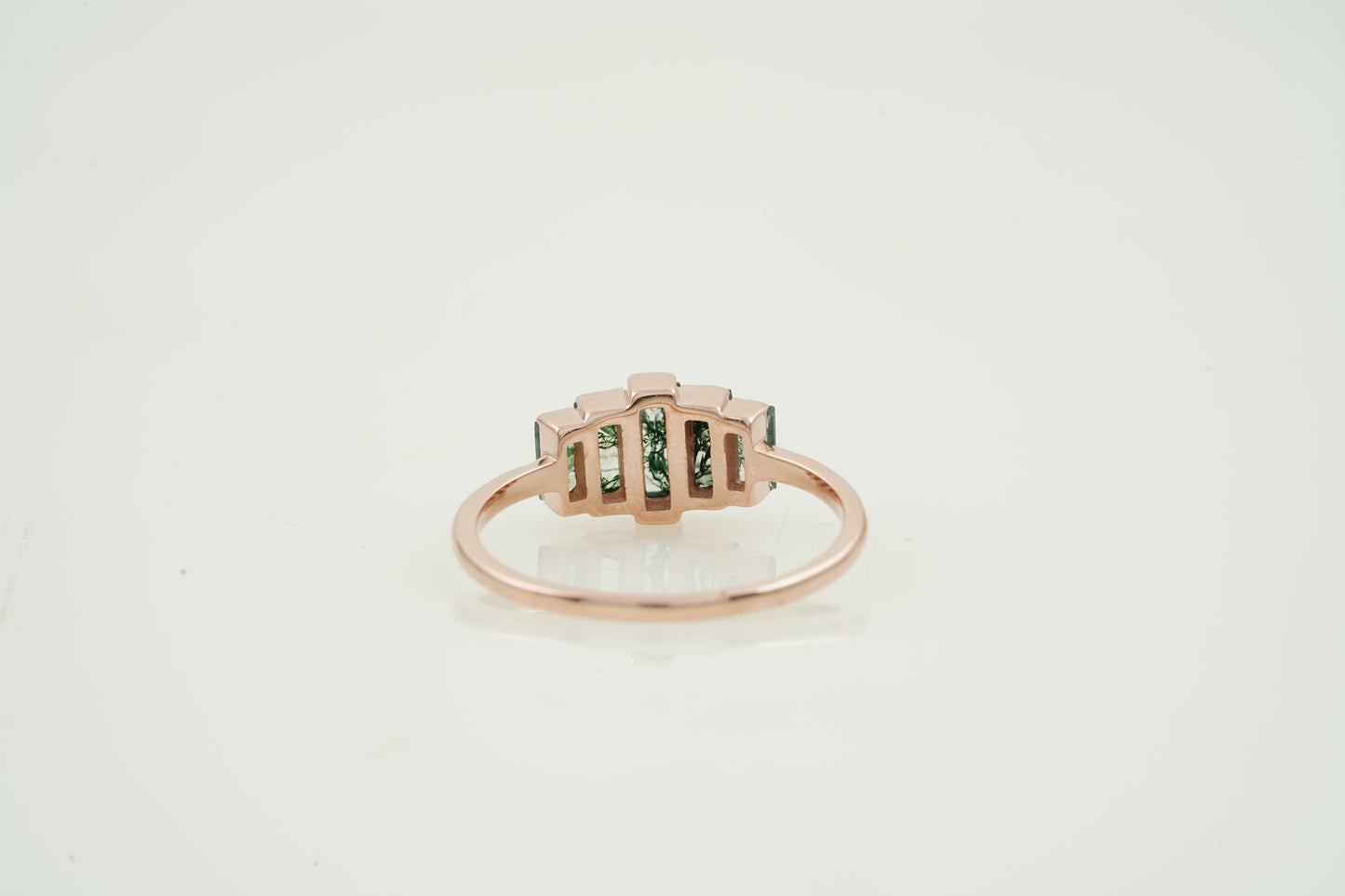 Natural Moss Agate Ring - Baguette Statement Ring Back Side