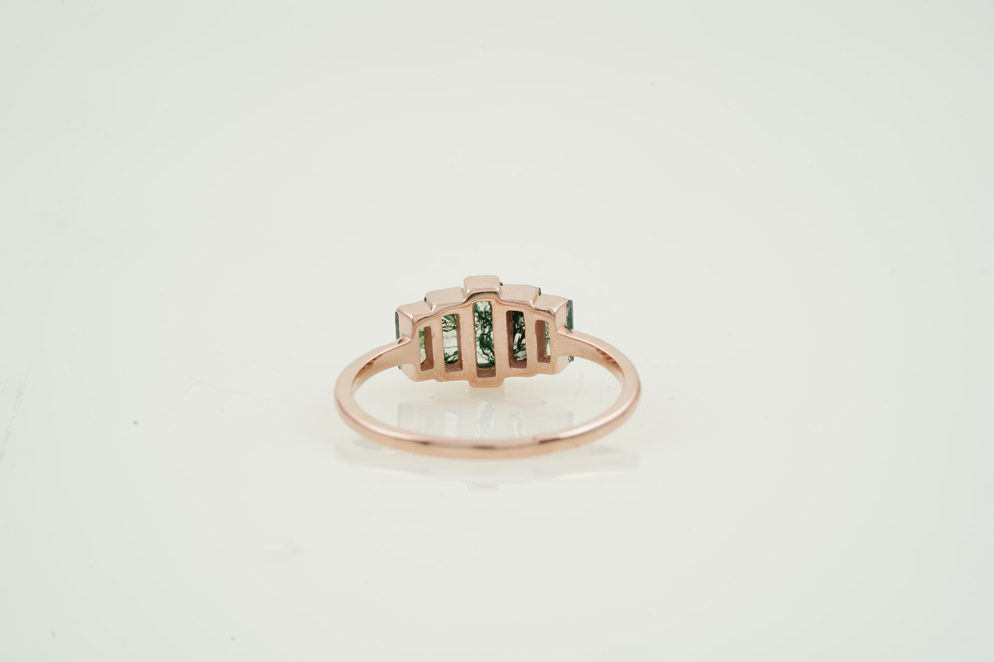Natural Moss Agate Ring - Baguette Statement Ring Back Side