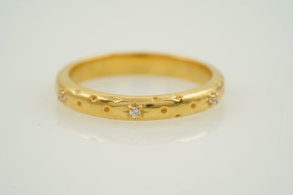 14K Yellow Gold Star Moissanite Wedding Band Front View