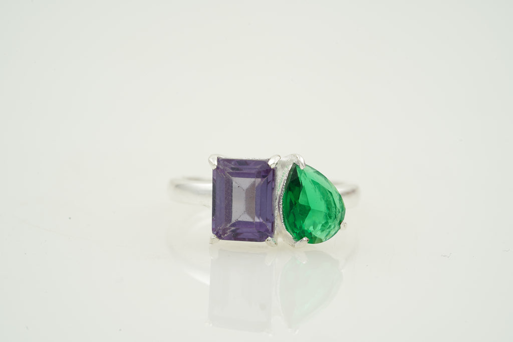Toi Et Moi Double Stone 925 Sterling Silver Ring Main