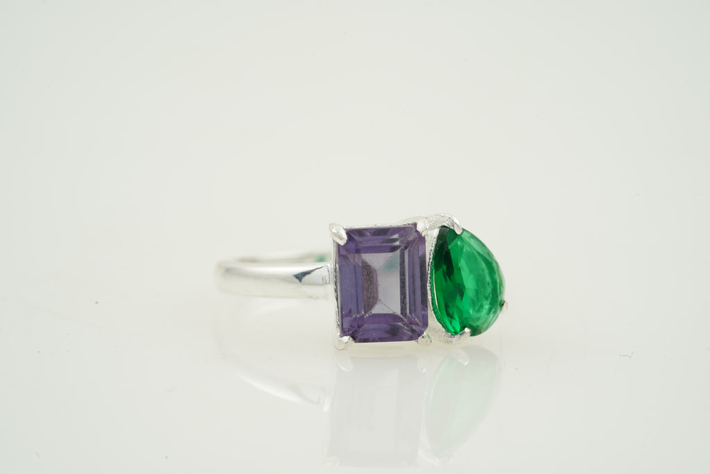 Toi Et Moi Double Stone 925 Sterling Silver Ring Side Angle