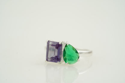 Toi Et Moi Double Stone 925 Sterling Silver Ring Right Angle