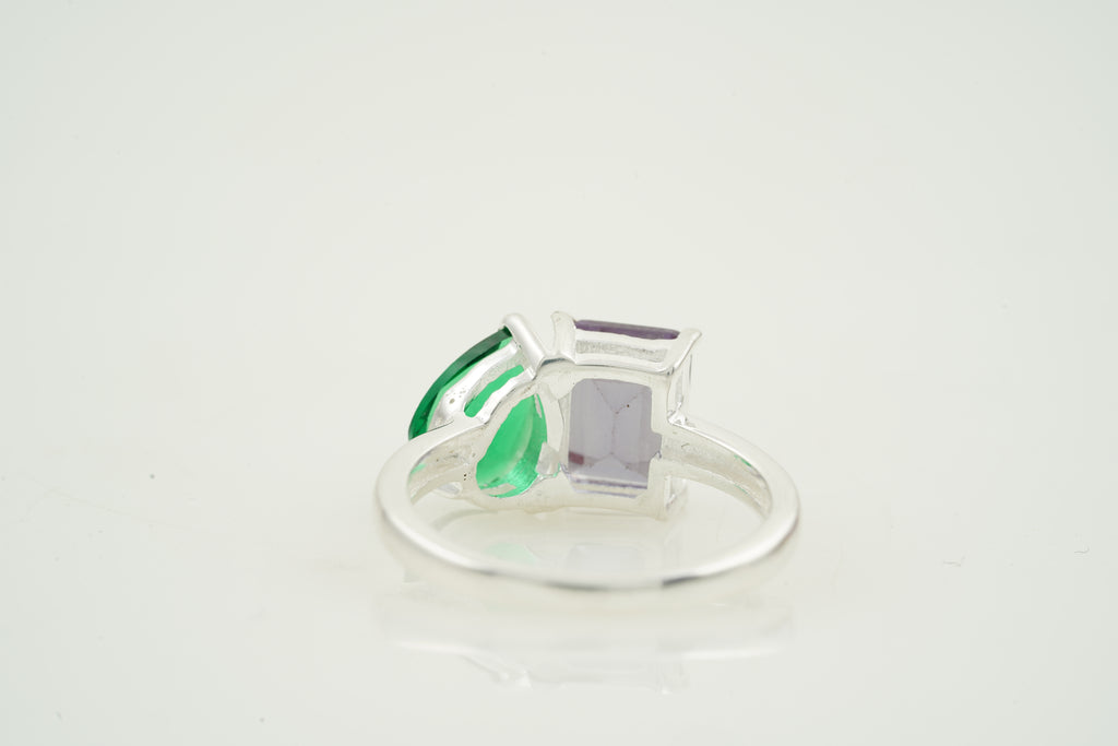 Toi Et Moi Double Stone 925 Sterling Silver Ring Back Side