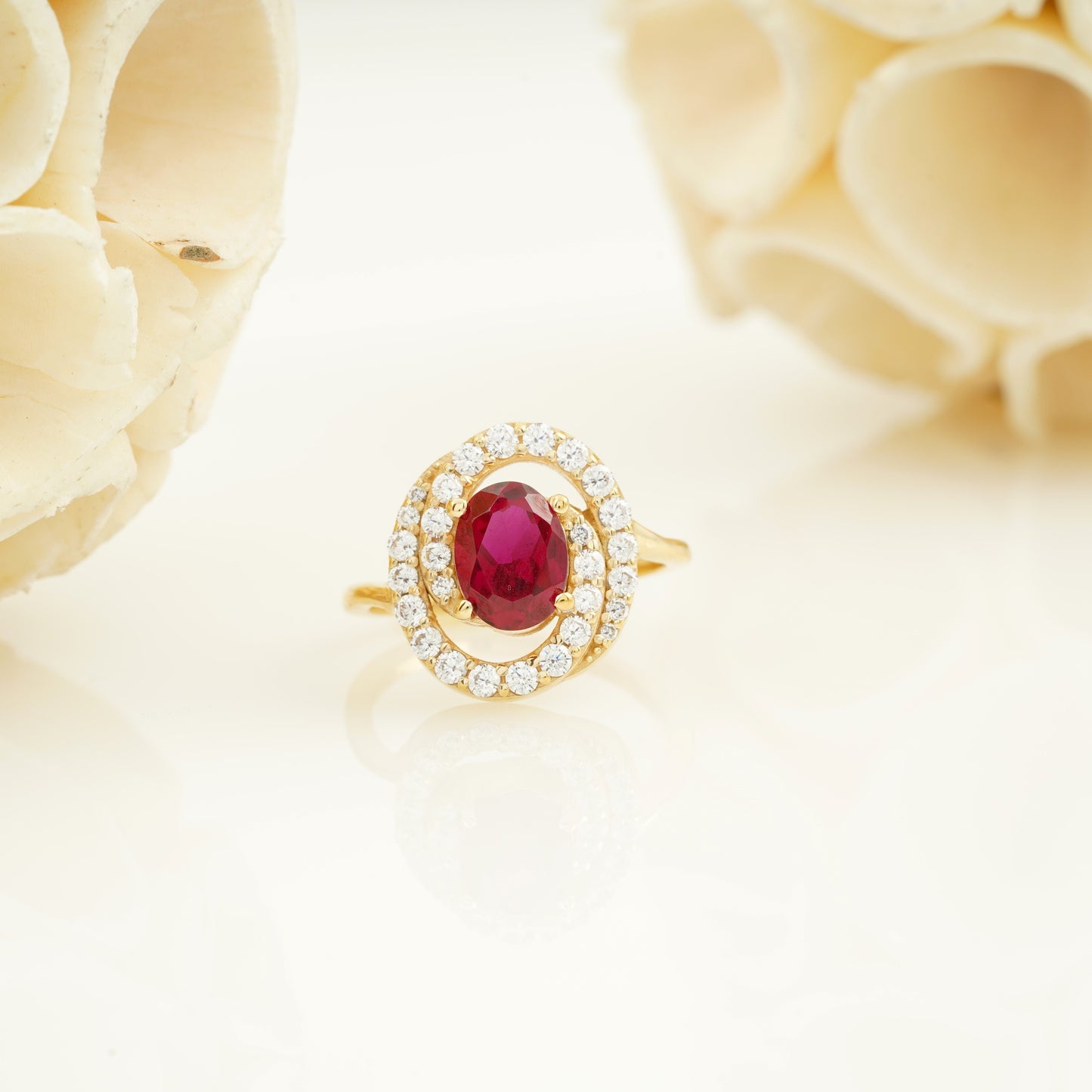 Natural Ruby Halo Diamond Engagement Ring Main