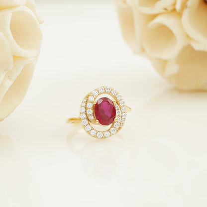 Natural Ruby Halo Diamond Engagement Ring