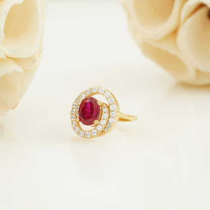 Natural Ruby Halo Diamond Engagement Ring