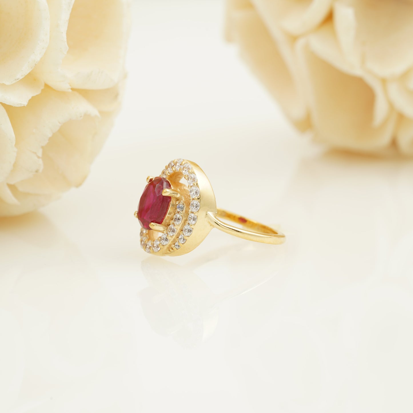 Natural Ruby Halo Diamond Engagement Ring