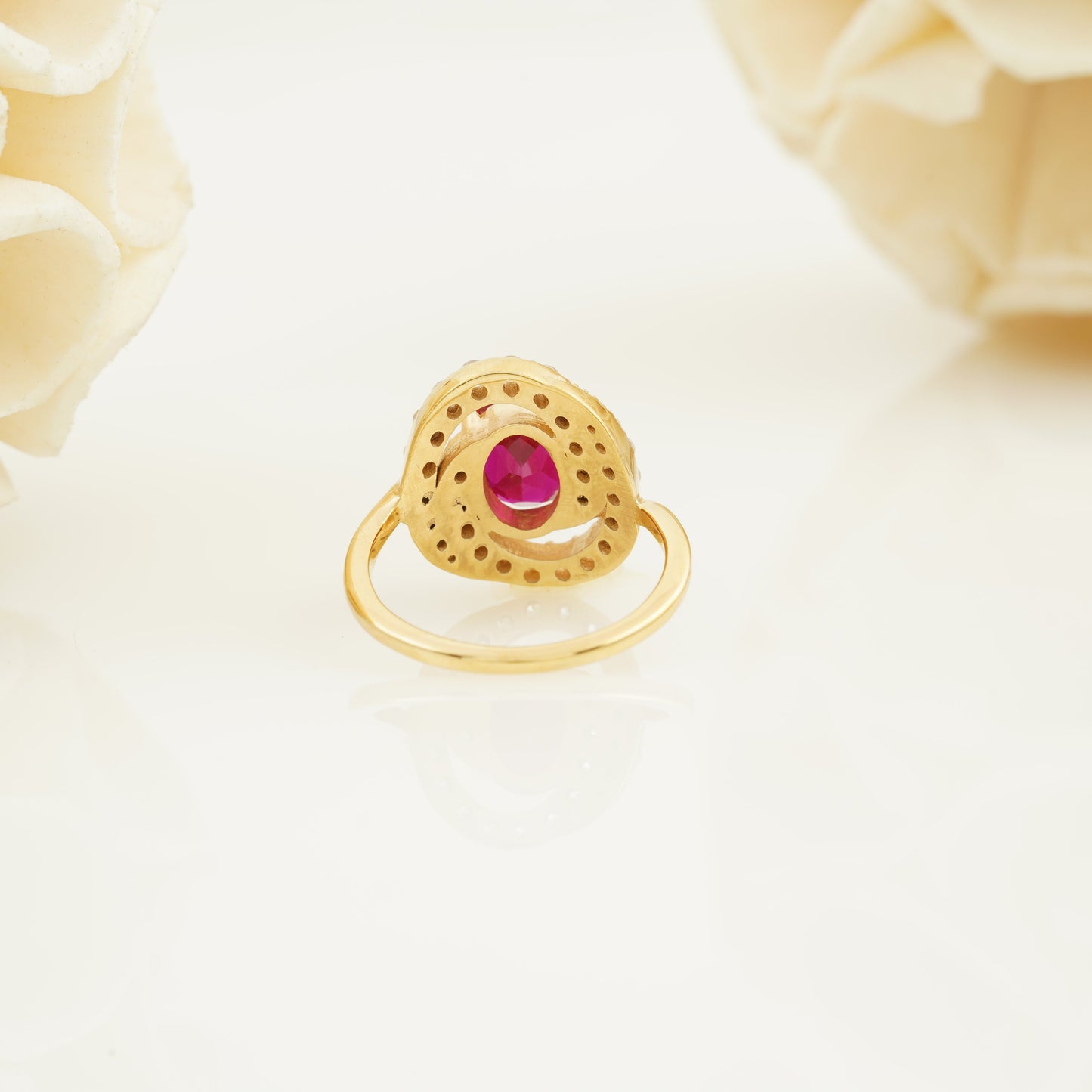 Natural Ruby Halo Diamond Engagement Ring
